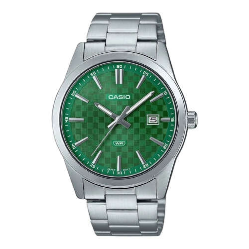 Casio MTP-VD03D-3A1 Mens Analog Watch Green Dial Steel Band Date Quartz