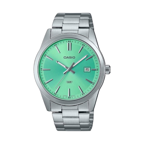 Casio MTPVD03D-3A2 Analog Silver Stainless Steel Band Unisex Watch Green Dial