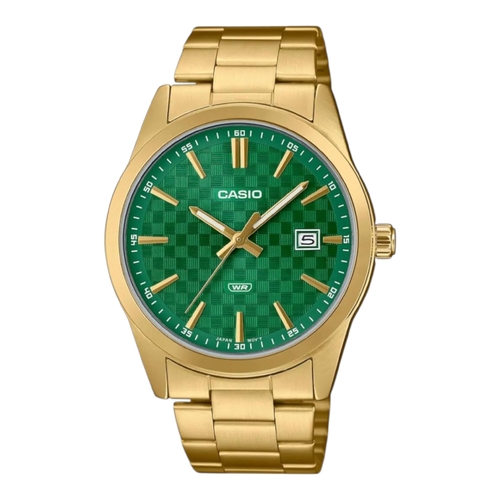 Casio MTP-VD03G-3A Mens Watch Green Dial Gold Tone Stainless Steel Date