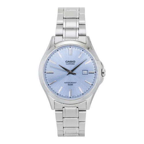 Casio MTS-115D-2A2V Mens Analogue Watch Sapphire Crystal Blue Dial Steel Band