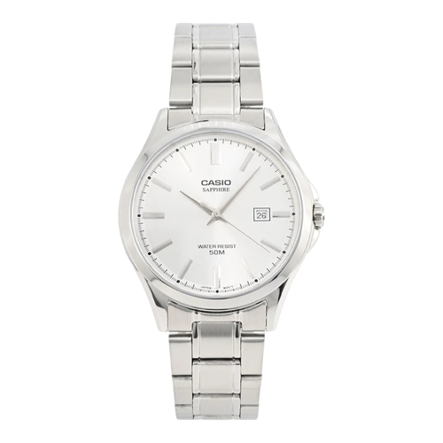 Casio MTS-115D-7AV Mens Analogue Watch Sapphire Crystal White Dial Steel Band