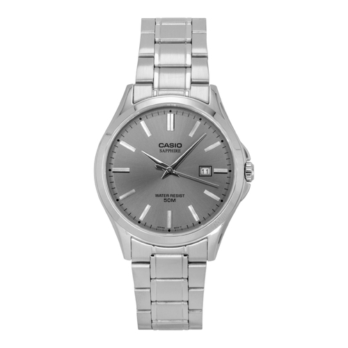 Casio MTS-115D-8AV Mens Analogue Watch Sapphire Crystal Grey Dial Steel Band