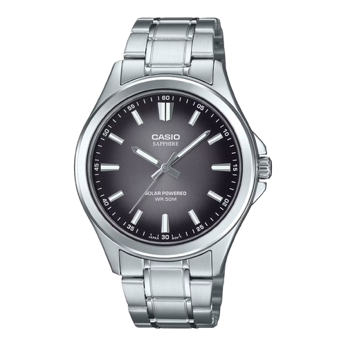 Casio MTS-RS100D-1A Mens Black Dial Solar Sapphire Stainless Steel Watch 50m