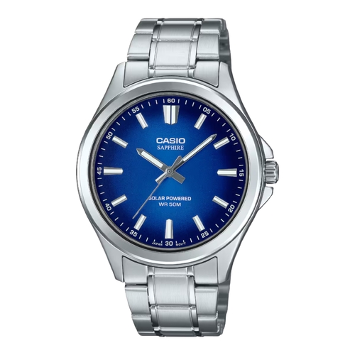 Casio MTS-RS100D-2A Mens Solar Analog Watch Blue Dial Steel Band Sapphire 50M