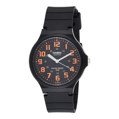 Casio MW-240-4BVDF Black Resin Band Orange Markers Analog 50M Mens Watch