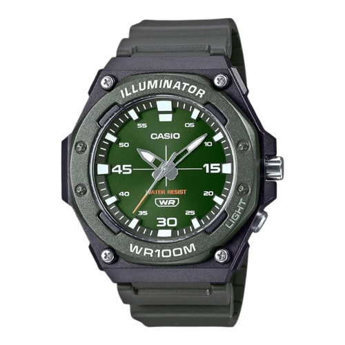 Casio MW-620H-3AV Mens Watch Green Dial Black Resin Band Analog 100M
