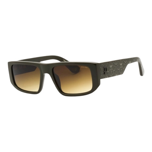 Police SPLL13-73M-55 Mens Sunglasses Olive Frame Brown Gradient Lens Rectangular