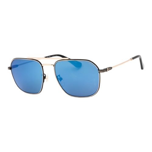 Police SPLF64-300B 57 Mens Sunglasses Aviator Black Gold Frame Blue Mirror Lens