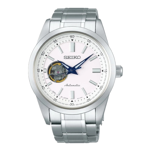 Seiko Selection SCVE049 Mens Automatic Open Heart Watch White Dial Steel 100M