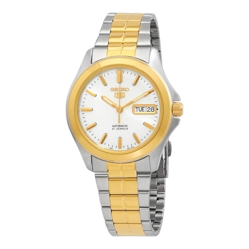 Seiko SNKK94K1 White Dial Two Tone Automatic Mens Watch Day Date 37mm