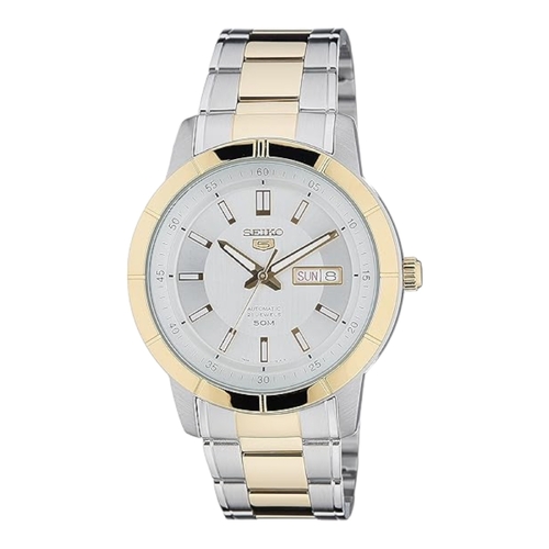 Seiko SNKN58K1 White Dial Two Tone Automatic Mens Watch Day Date 43mm