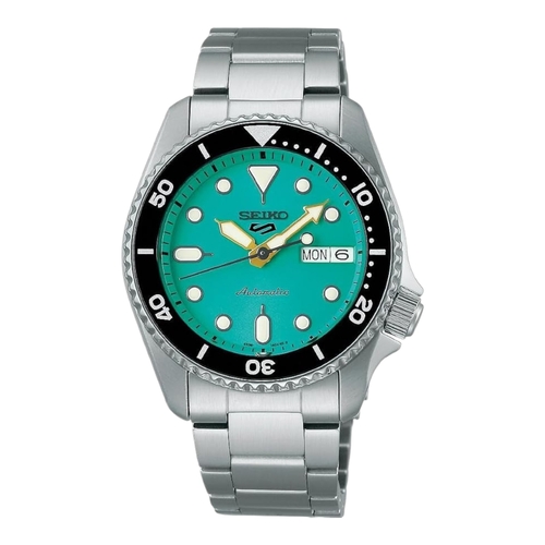 Seiko SRPK33K1 5 Sports Mens Automatic Green Dial Watch 100M WR Steel Bracelet