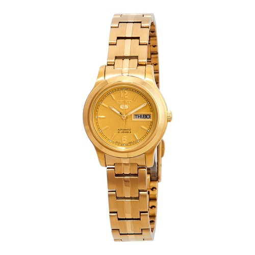 Seiko SYME02 Series 5 Womens Automatic Gold Dial Gold-Tone Bracelet Watch