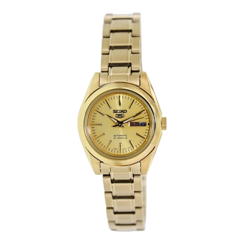 Seiko SYMK20K1 Women’s Automatic Gold Dial Stainless Steel Watch Day Date 26mm