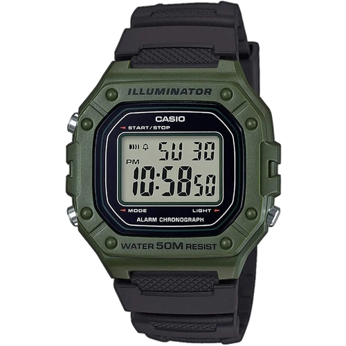 Casio W-218H-3A Digital Watch Green Resin Band 50M LED Alarm