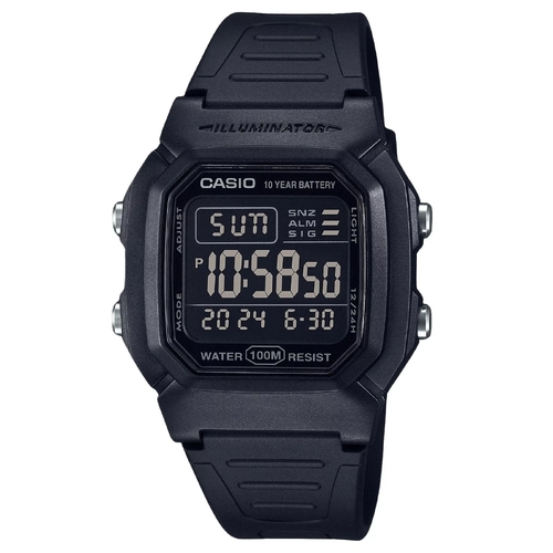 Casio Illuminator Digital Black Dual Time Light Quartz W800H-1BV 100M Mens Watch