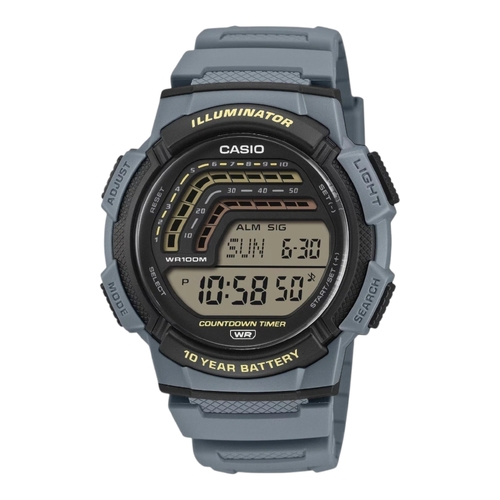 Casio WS-1800-2AV Mens Digital Watch Grey Resin Band 100m Countdown Timer