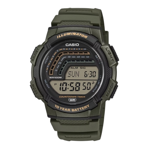 Casio WS-1800-3A Mens Digital Watch Green Resin Band 100m Countdown Timer