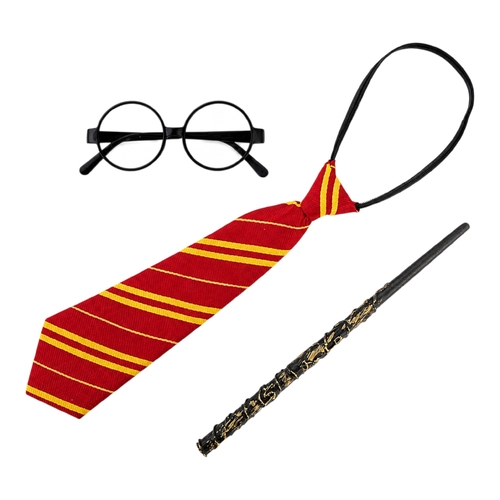 Wizard Costume Accessories Set Glasses Striped Tie Magic Wand Kids Adults