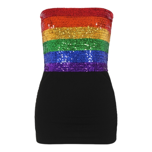Rainbow Sequin Strapless Bandeau Tube Top One Size Clubwear Festival Costume