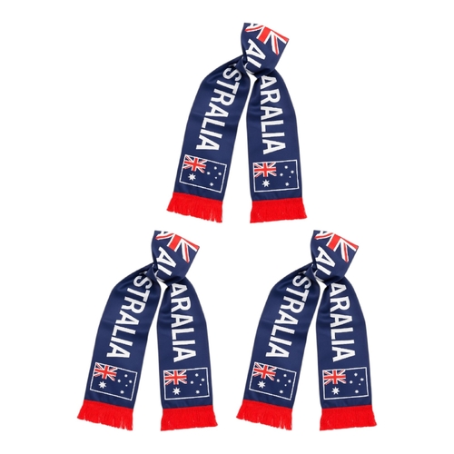3 x Australian Flag Scarf Scarves Blue Satin Red Fringe Costume Accessory