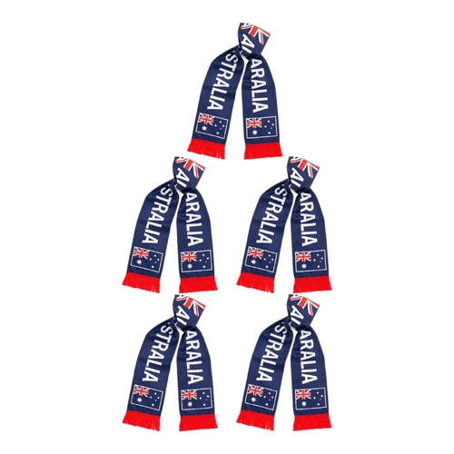 5 x Australian Flag Scarf Scarves Red Fringe Blue Satin Aussie Party Wear