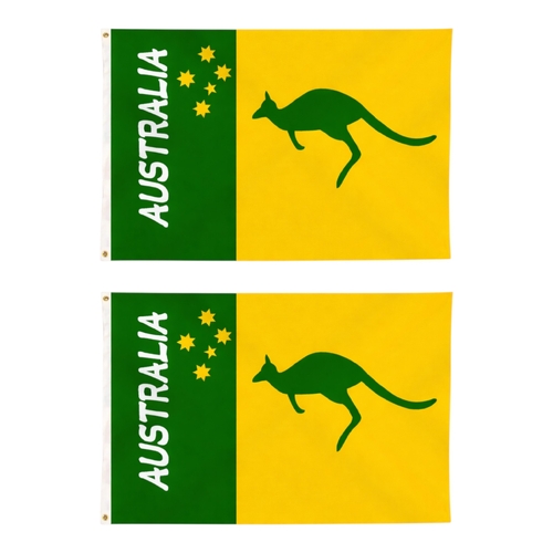 2 x Australia Green Gold Kangaroo Flag Large 90x150 cm Aussie Pride Sports Event