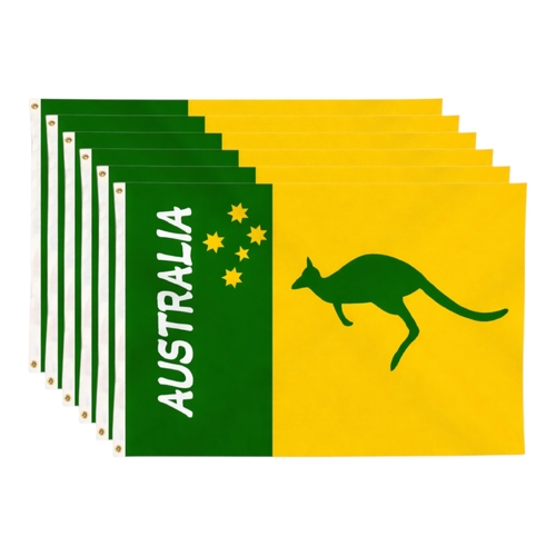 6 x Australia Green Gold Kangaroo Flag Large 90x150 cm Aussie Pride Sports Event