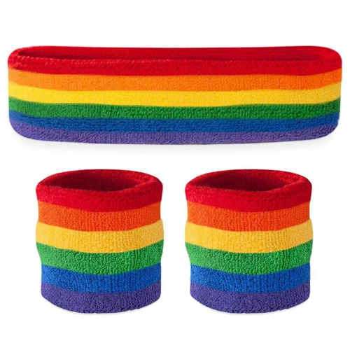 Gay Pride Rainbow Wristband Headband Set Mardi Gras LGBTQ+ March Parade Colors