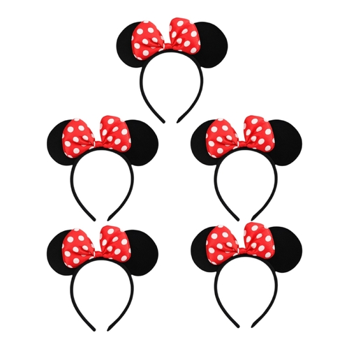 5 x Mouse Ears Headbands Red Bow Kids Party Costume Dress-Up Accessory Set