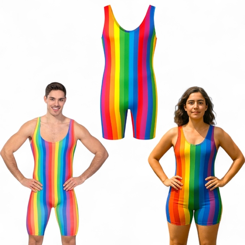 Rainbow Unitard Short LGBTQ+ Stripe Mardi Gras Singlet Pride Romper Unisex One Size