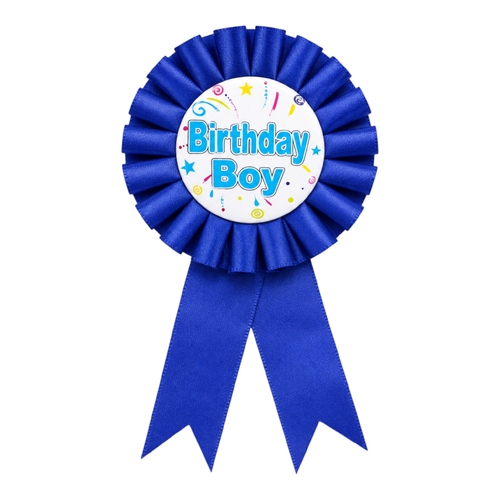 Birthday Boy Badge Rosette Ribbon Blue Birthday Party Outfit Accessory