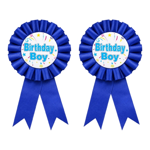 2 x Birthday Boy Badge Rosette Ribbon Blue Birthday Party Outfit Accessory