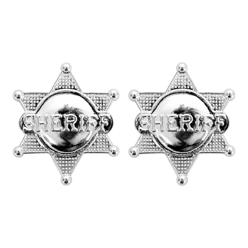 2 x Sheriff Badge Costume Accessory Silver Western Cowboy Fancy Dress Party Prop
