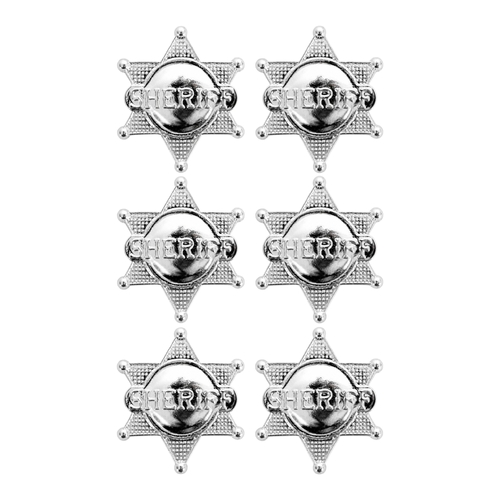6 x Sheriff Badge Costume Accessory Silver Western Cowboy Fancy Dress Party Prop