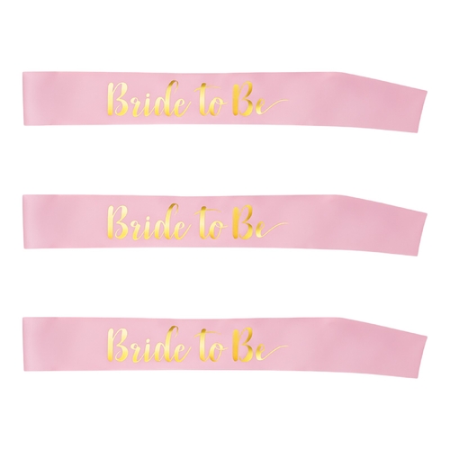 3 x Bride to Be Sashes Pink Gold Lettering Bachelorette Hen Party Bridal Set