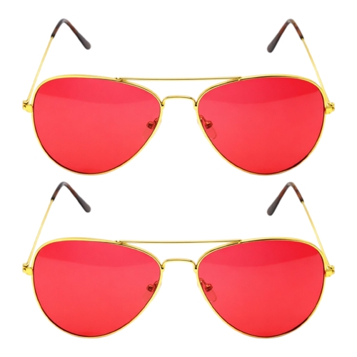 2 x Red Lens Aviator Sunglasses Unisex Retro Metal Frame Party Outdoor Festival