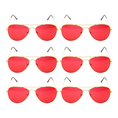 6 x Red Lens Aviator Sunglasses Unisex Retro Metal Frame Party Outdoor Festival