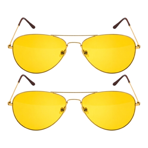 2 x Yellow Lens Aviator Sunglasses Unisex Retro Metal Frame Party Outdoor