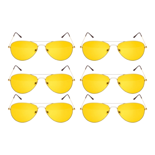 6 x Yellow Lens Aviator Sunglasses Unisex Retro Metal Frame Party Outdoor