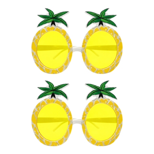 2 x Pineapple Novelty Sunglasses Yellow Lens Tropical Party Costume Glasses