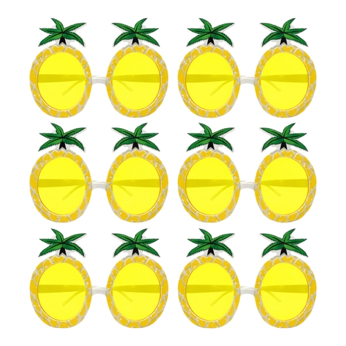 6 x Pineapple Novelty Sunglasses Yellow Lens Tropical Party Costume Glasses