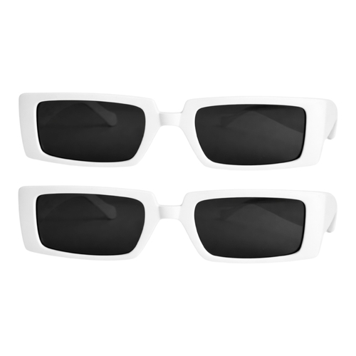 2 x White Rectangular Sunglasses Black Lens Retro Y2K Fashion Glasses Party