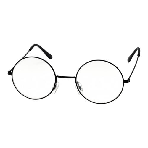 Round Circle Glasses Black Metal Frame Wizard Style Clear Lens Costume