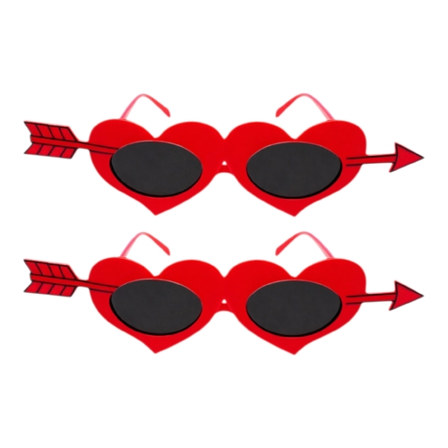 2 x Heart Shaped Novelty Sunglasses Arrow Red Valentines Party Costume Glasses