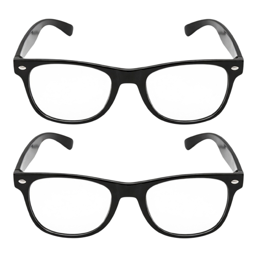 2 x Black Frame Clear Lens Glasses Retro Nerd Geek Costume Party