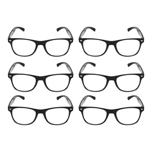 6 x Black Frame Clear Lens Glasses Retro Nerd Geek Costume Party