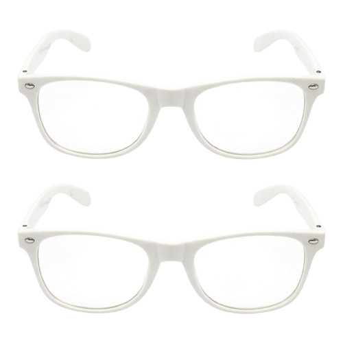 2 x White Frame Clear Lens Glasses Retro Nerd Geek Costume Party