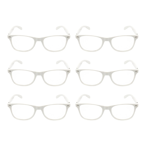 6 x White Frame Clear Lens Glasses Retro Nerd Geek Costume Party
