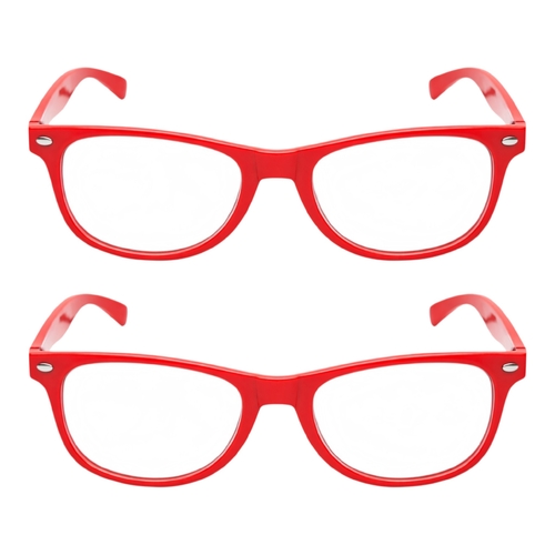 2 x Red Frame Clear Lens Glasses Retro Nerd Geek Costume Party